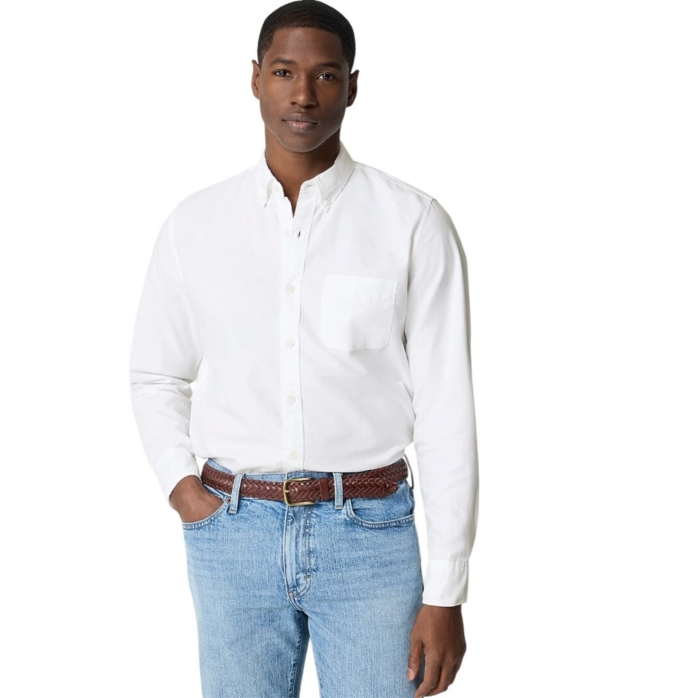 J.Crew Mens Flex Washed Slim Untucked‎ Shirt White L0435 XL NEW $90